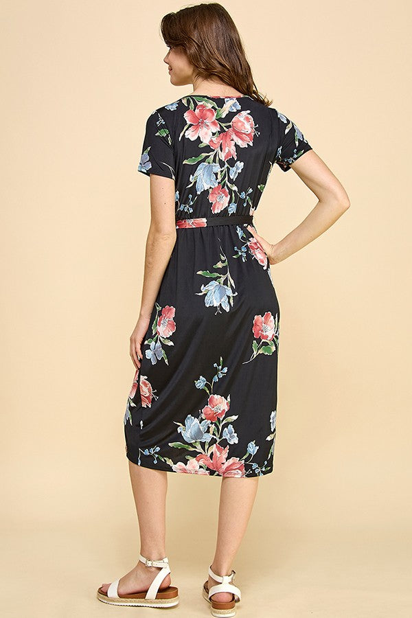 Mia Short Sleeve Floral Dress (Black)