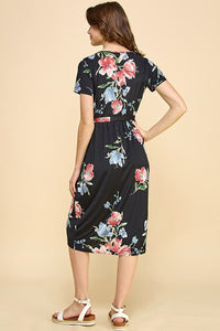 Mia Short Sleeve Floral Dress (Black)