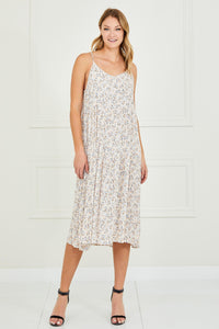 Lydia Floral Tier Dress (Cream/Blue)