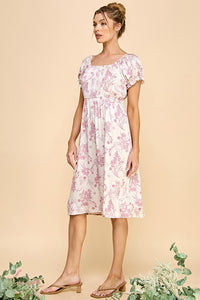 Ava Short Sleeve Printed Dress (Ivory/Pink)