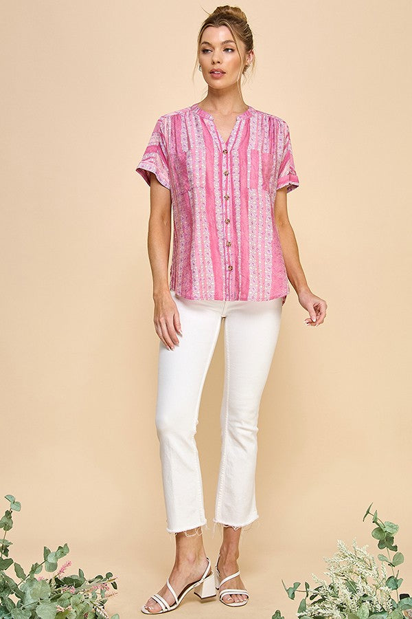 Blossom Breeze Button-Up Top (Pink)