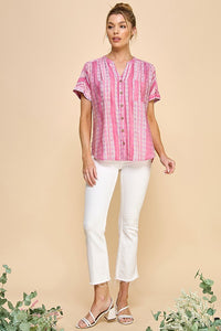 Blossom Breeze Button-Up Top (Pink)