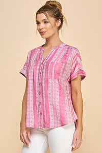 Blossom Breeze Button-Up Top (Pink)