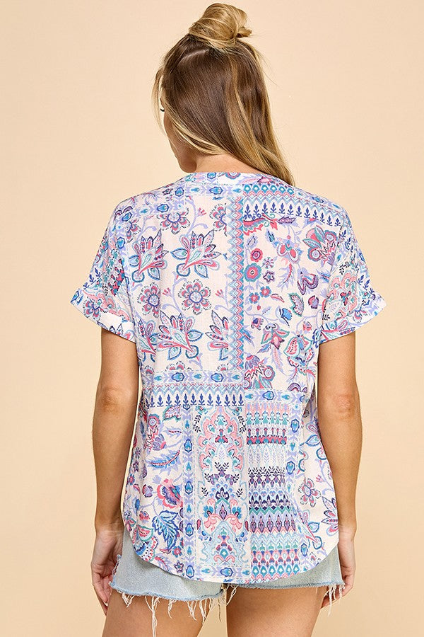 Blossom Breeze Button-Up Top (Blue)