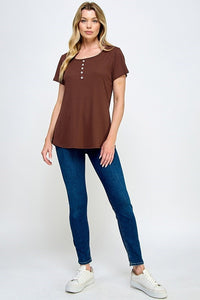 Rowan Ribbed Button Top (Chocolate)