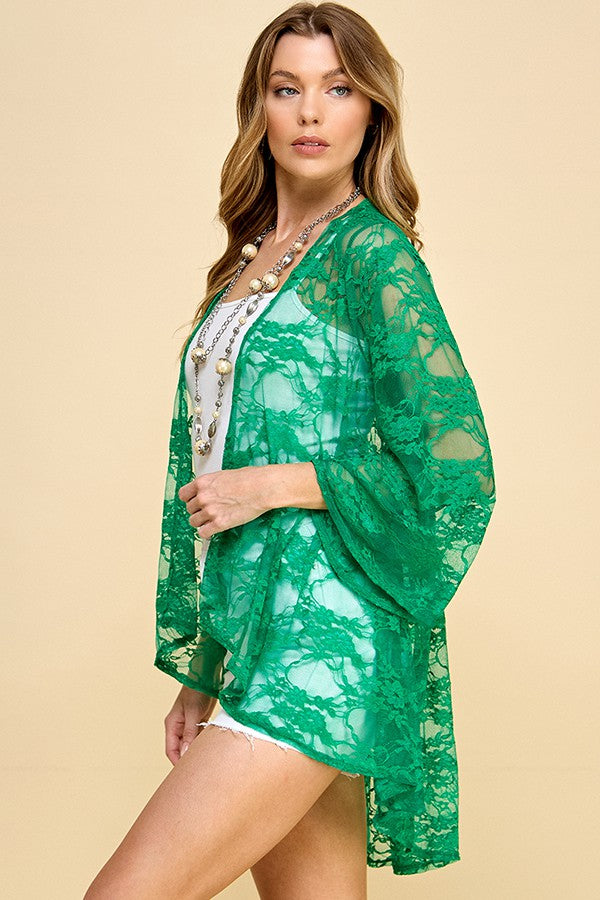 Ethereal Lace Open Cardigan (Kelly Green)