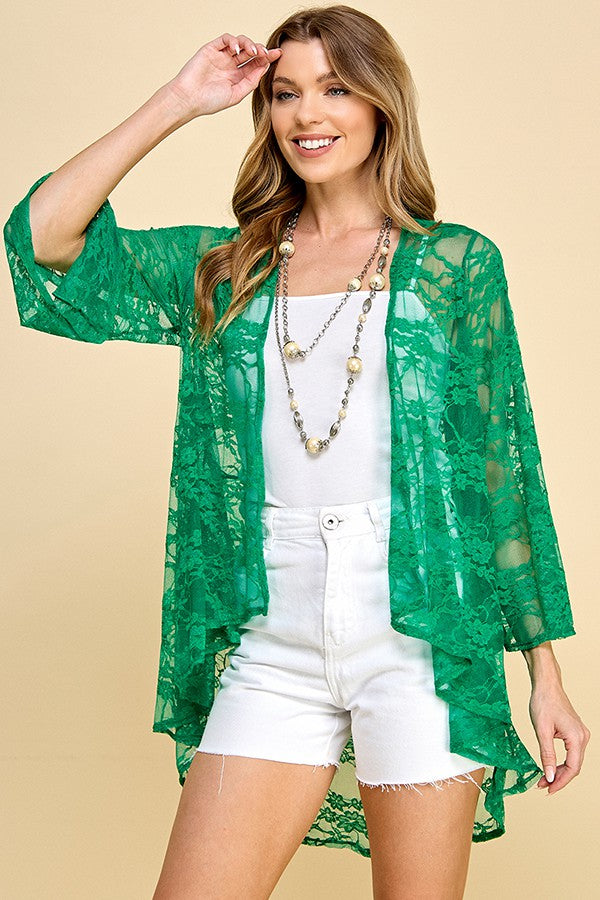 Ethereal Lace Open Cardigan (Kelly Green)