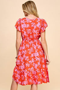 Maya Short Sleeve Floral Dress (Red)