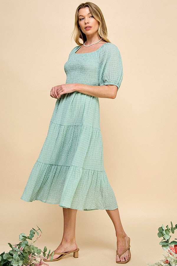 mint green 3 4 sleeve dress Hope & Ivy The Sage Embroidered Floral Midi Dress, Mint/Blue