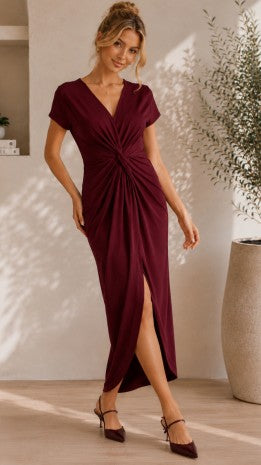 Midnight Elegance Ruched Maxi Dress