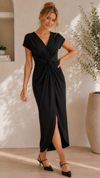 Midnight Elegance Ruched Maxi Dress
