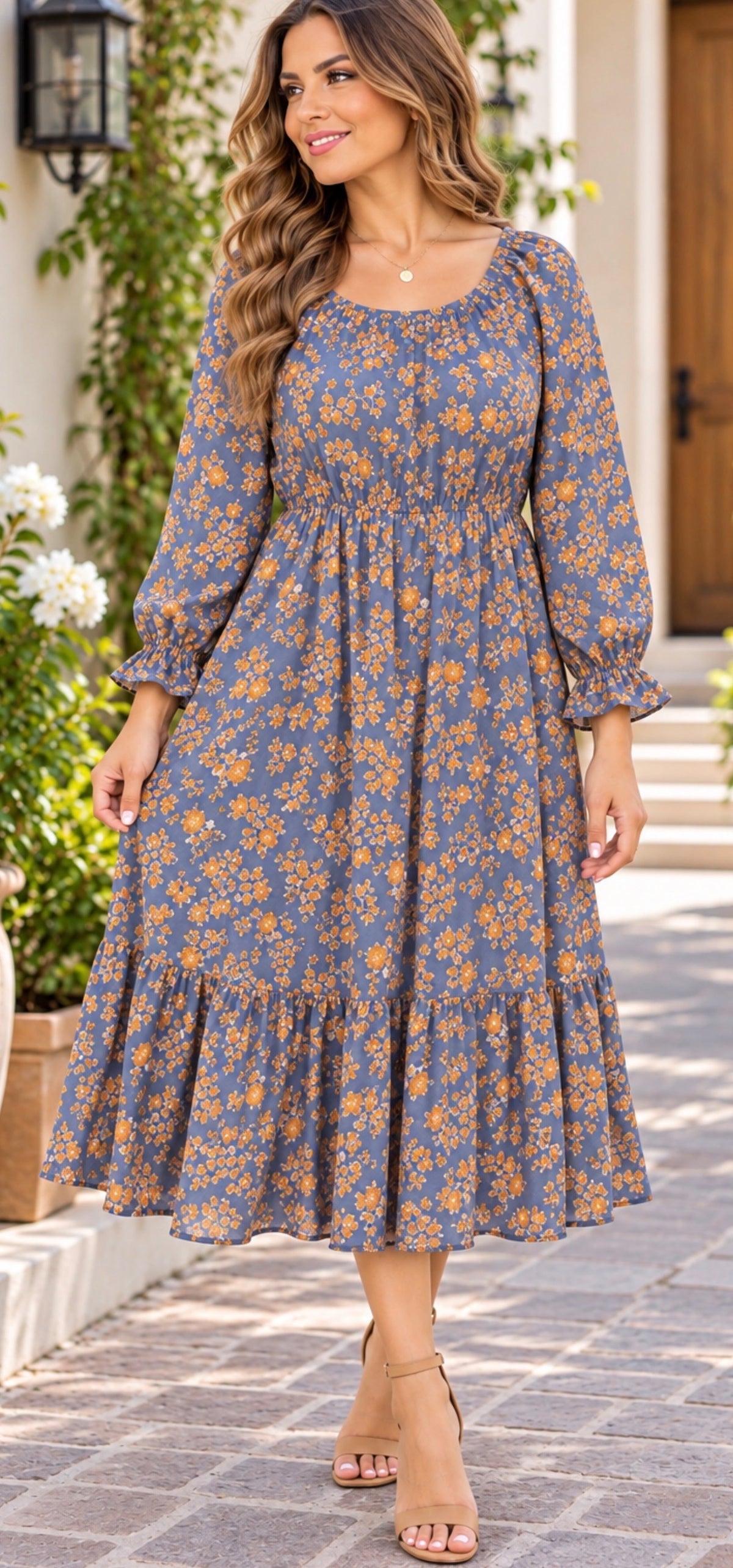 Whispering Blooms Floral Midi Dress